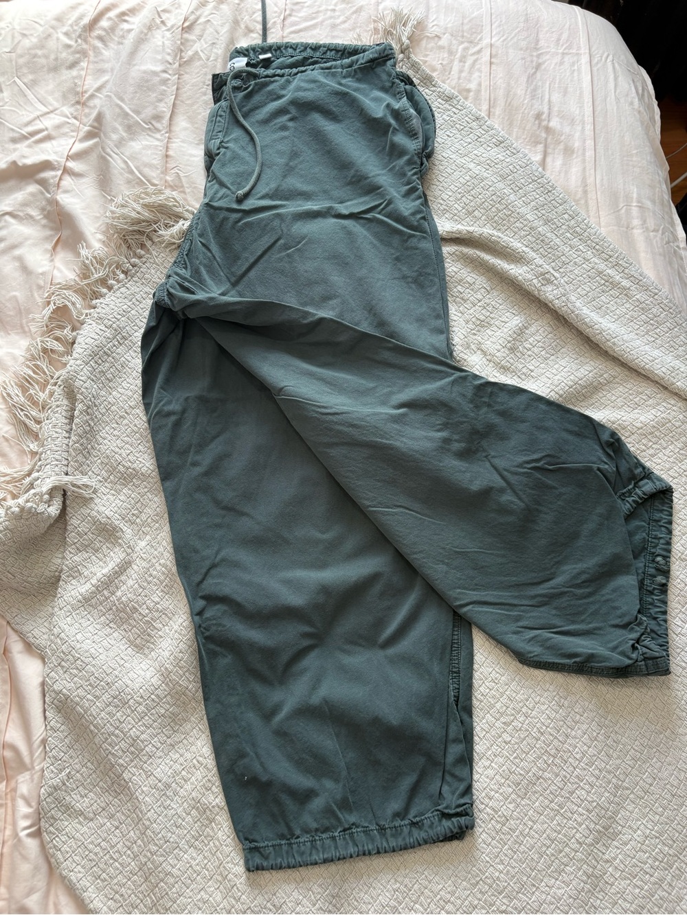 Relaxed Drawstring Parachute Pants in Slate Green